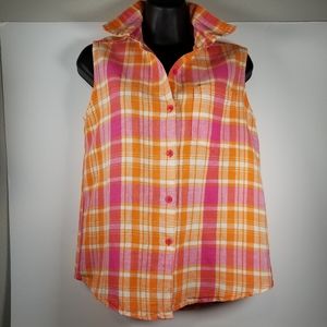 Plaid Sleeveless Shirt, Size S